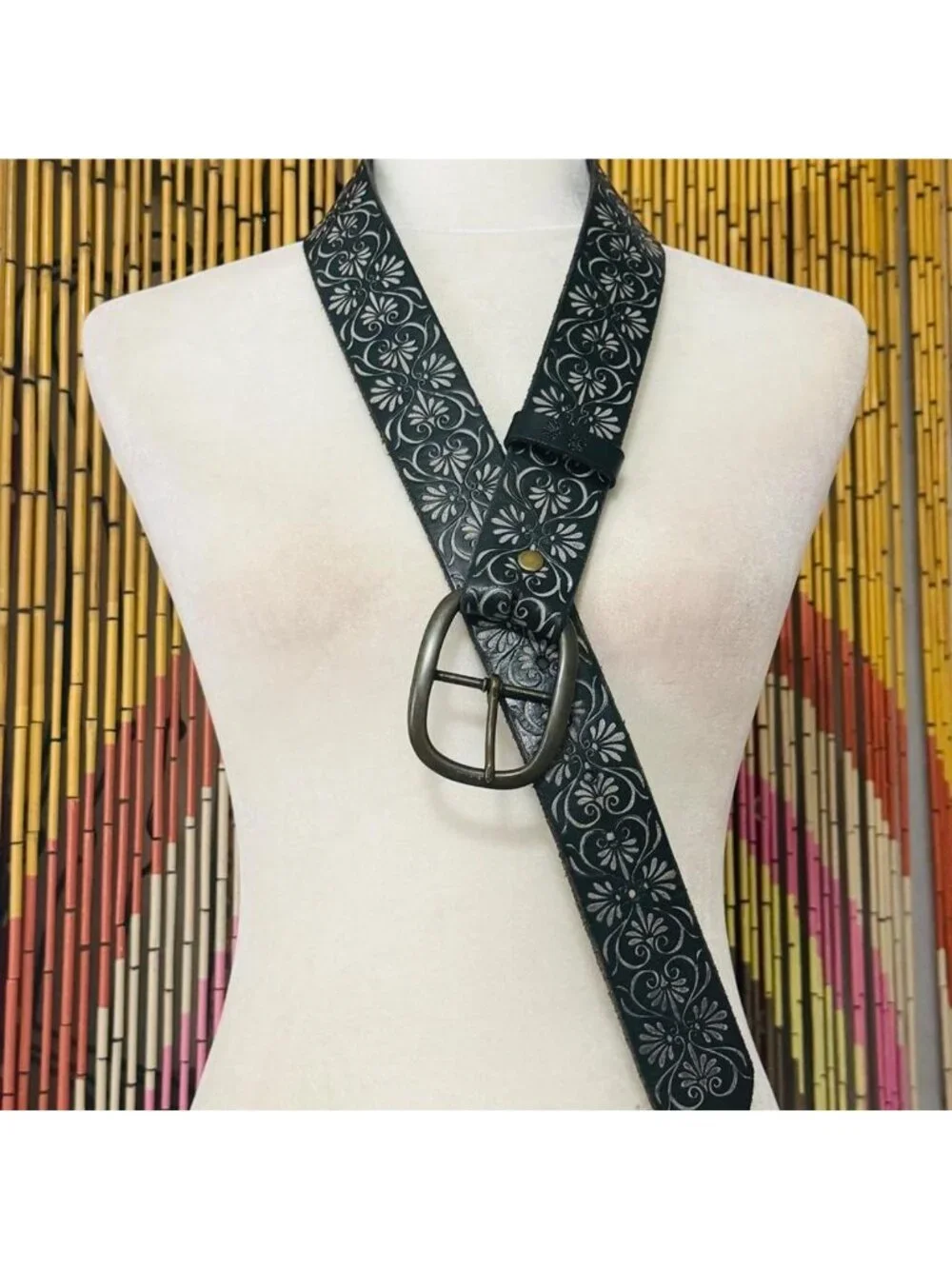 Y2k Gap Ornate Floral Scroll Embossed Wide Leather Bel